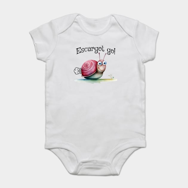 Escargot go! Fun zippy snail pun design Baby Bodysuit by Luxinda